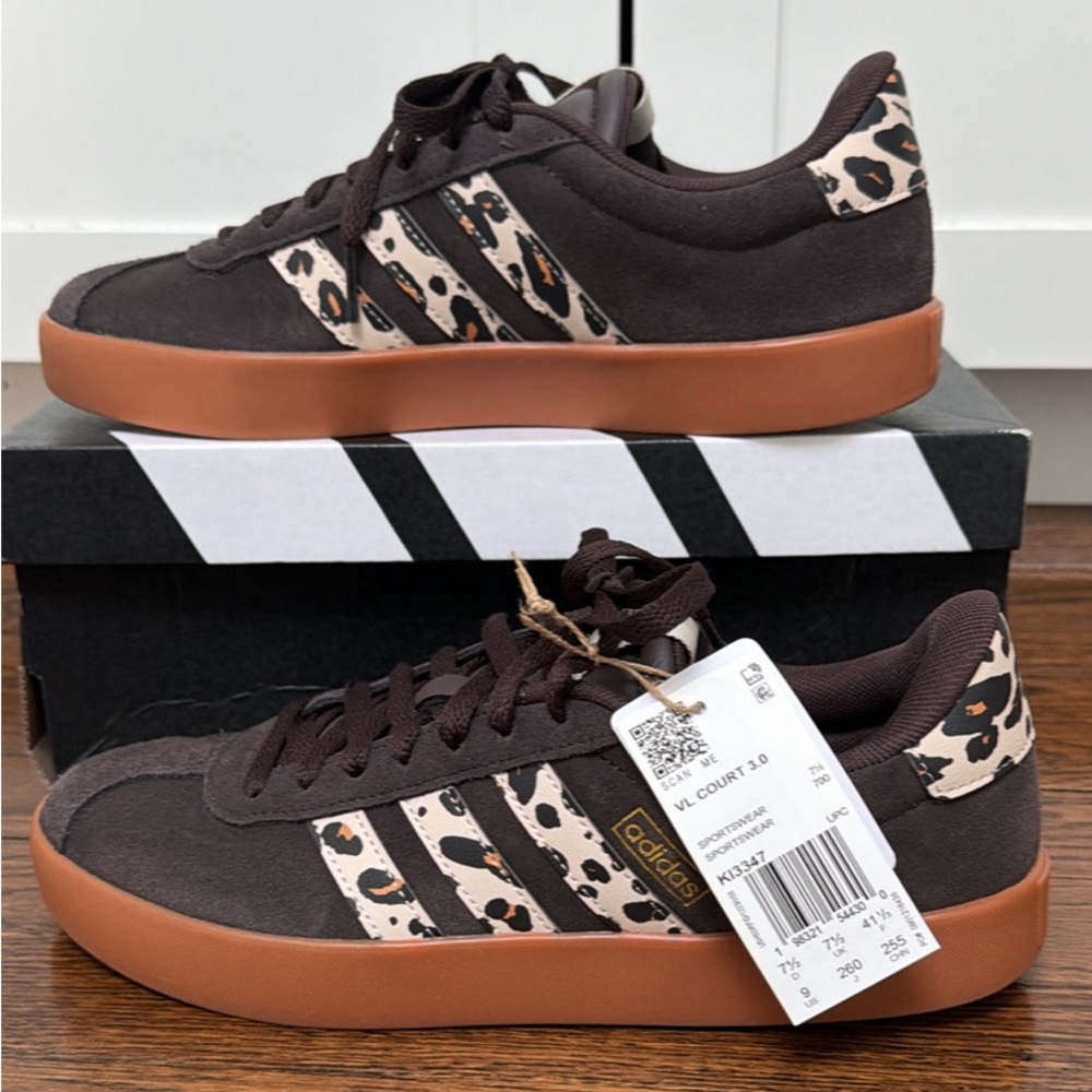 adidas vl court 3 leopard brown sneakers